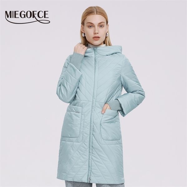 

miegofce womens spring coat women's jacket windproof quilted hooded sleeves knitted cuffs big parka stylish design 210819, Black