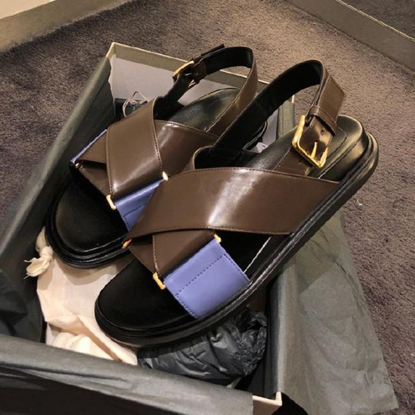

fussbesandals for women shoes leather ankle strap zapatos flats brand beach paltform ladies party sandalias mujer 2021 sandals, Black