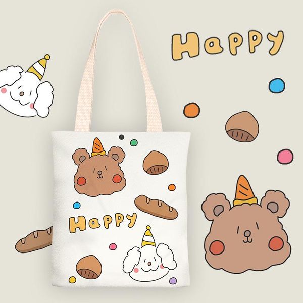 

evening bags bread bear canvas bag women's single shoulder simple girl small fresh student portable shopping