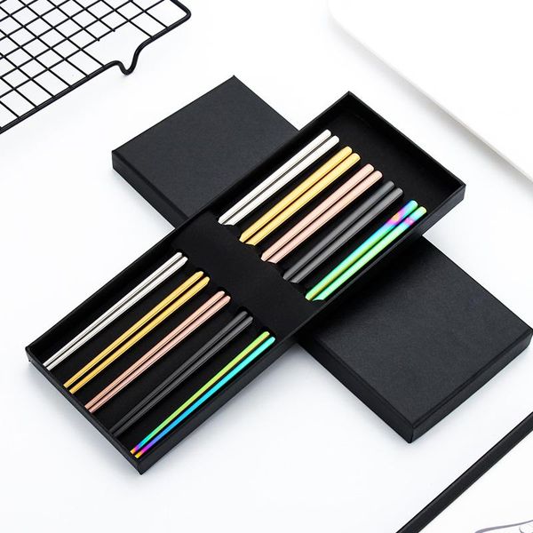 

chopsticks stainless steel metal chop sticks tableware rainbow multicolor reusable wedding party festival supplies