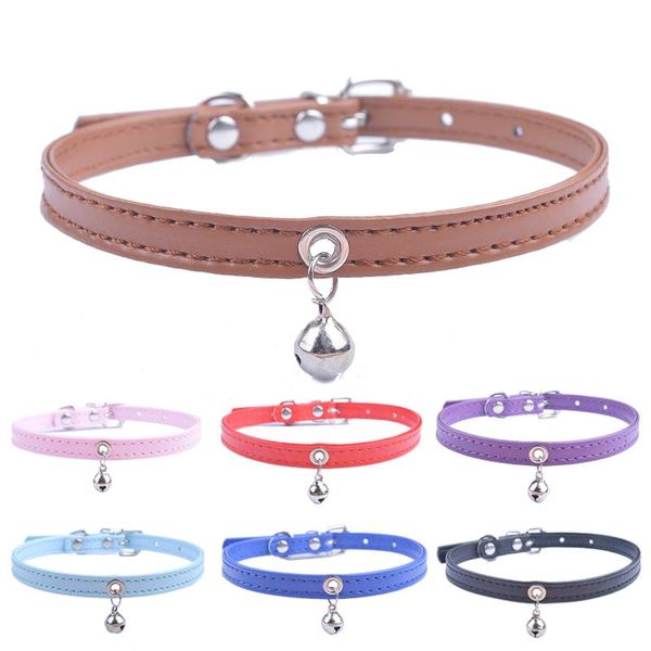 

cat collars & leads cute collar solid faux leather adjustable pet with bell cats products for pets red blue brown pink size xs s m