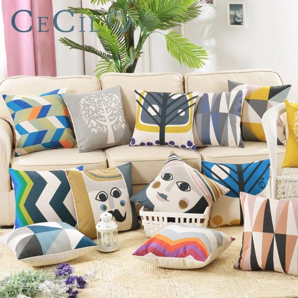 

geometric cushion cover linen yellow gray for sofa seat chair decorative throw pillow covers cases almofadas cojines cushion/decorative