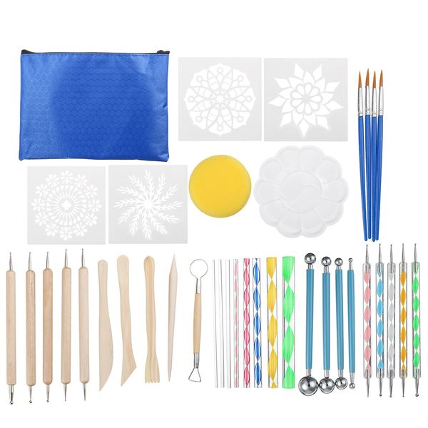 Set di strumenti per punteggiare Mandala da 38 pezzi, kit per pittura su roccia, stencil per pittura con penna per nail art
