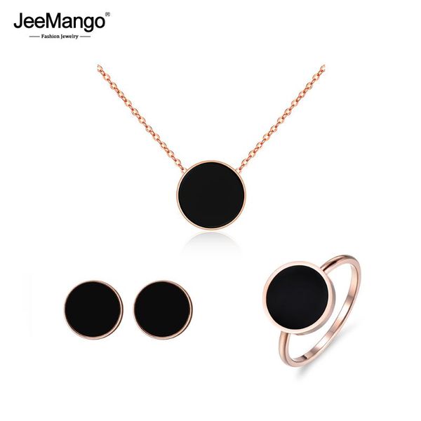 

earrings & necklace jeemango black acrylic titanium steel chokers necklaces chain link bracelets stud rings sets wedding jewelry jse001, Silver
