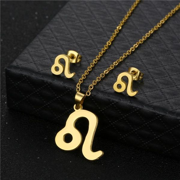 

small stainless steel 12 horoscope zodiac constellations sign leo chain necklace sets choker for women collier femme jewelry pendant necklac, Silver
