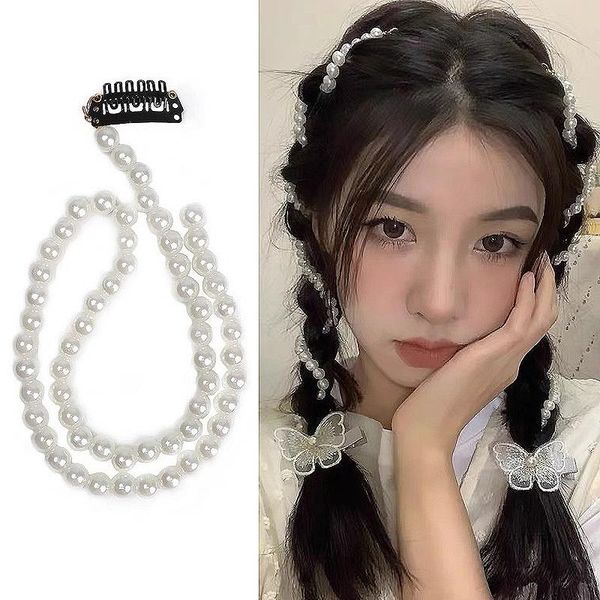 

hair clips & barrettes playful cute sweet girl pearl braided chain ornament women butterfly hairpin clip headdress fairy rope hairwear, Golden;silver