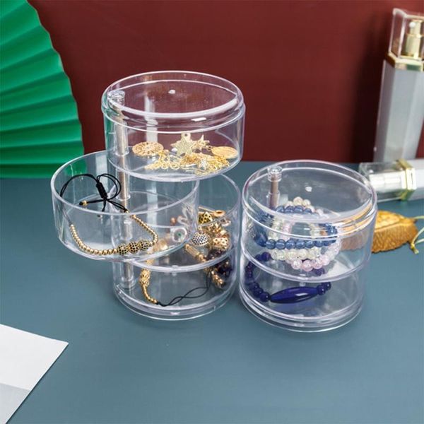 

plastic rotating jewelry storage box makeup organizer transparent bracelet earrings display rack holder dust-proof boxes & bins