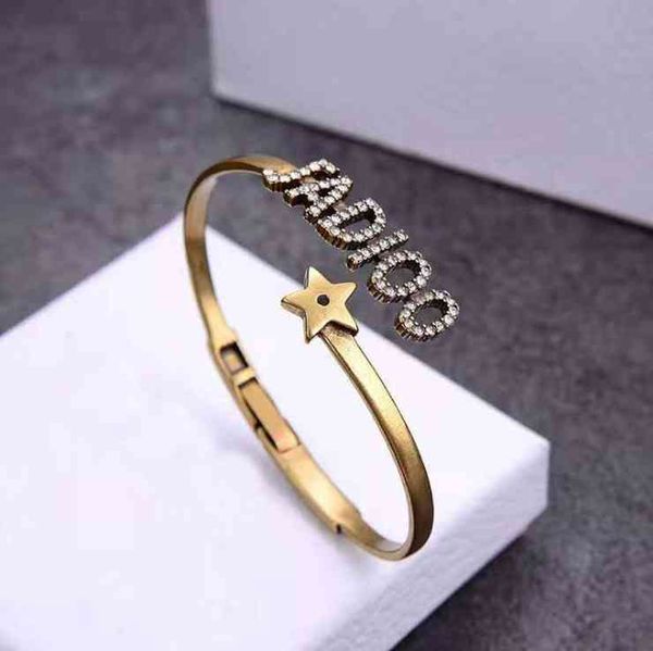 

70% off punk net red brass letter band diamond star bracelet ku6t, Black