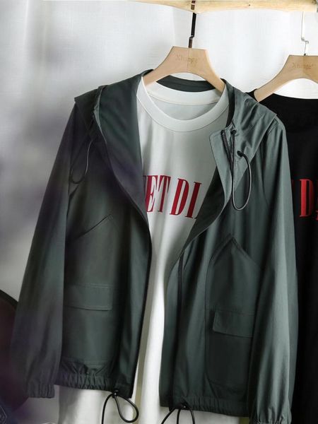 

women's jackets [wtag] rob don't regret temperament ahead of the wild green anti-wrinkle elastic convergent hooded jacket, Black;brown