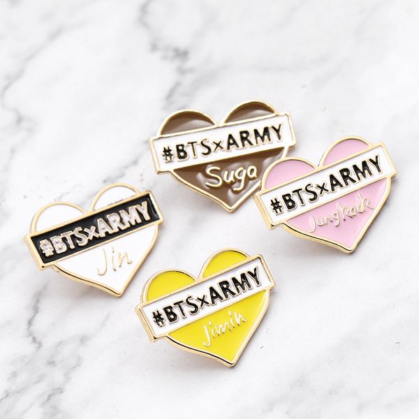 

korean celebrities cartoon kpop love heart brooches gold plated paint enamel pins alloy brooch for women cute denim shirt badge small jewelr, Gray