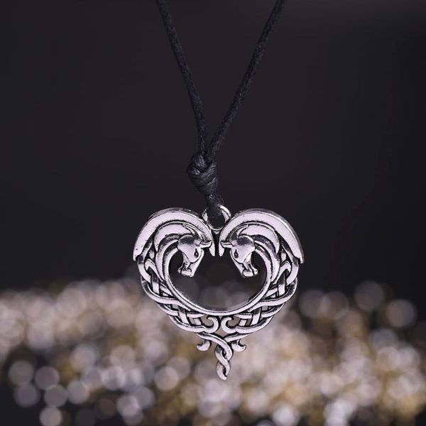 

pendant necklaces teamer adjustable heart shape double horse knot necklace animal lucky amulet jewelry religious talisman gift, Silver