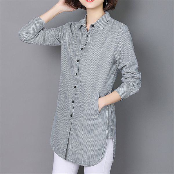 

women striped blouse shirts spring autumn for lady work long sleeve female fashion clothing blusas plus size new, White