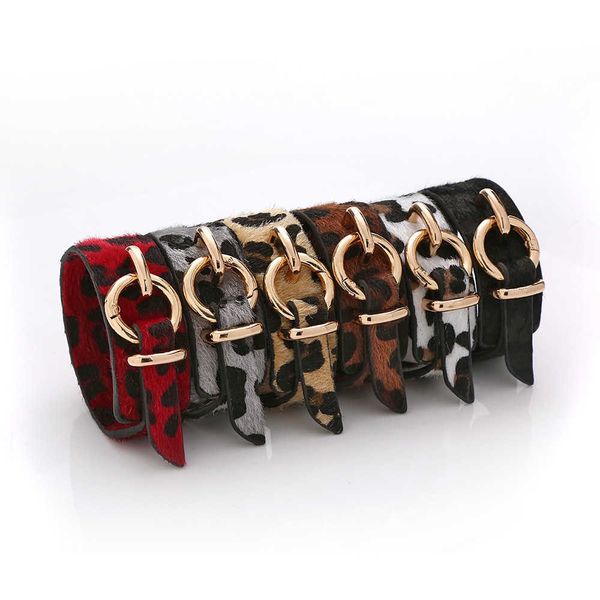 Hot Punk Stil doppelseitige Leopardenmuster Pelz Leder Armbänder Armreifen Persönlichkeit Kreative Weihnachtsgeschenk für Frauen Mädchen Q0719