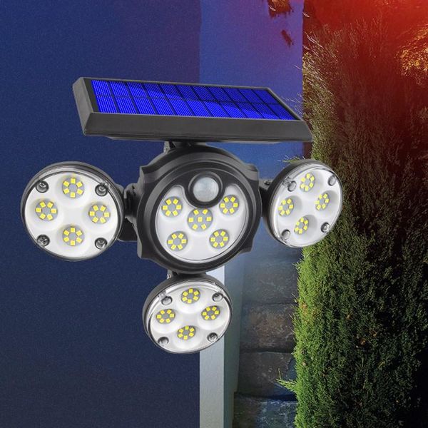 

solar lamps led cob light outdoor 4 head pir motion sensor lamp illumination wall for garden garage 3 modes lawn lights
