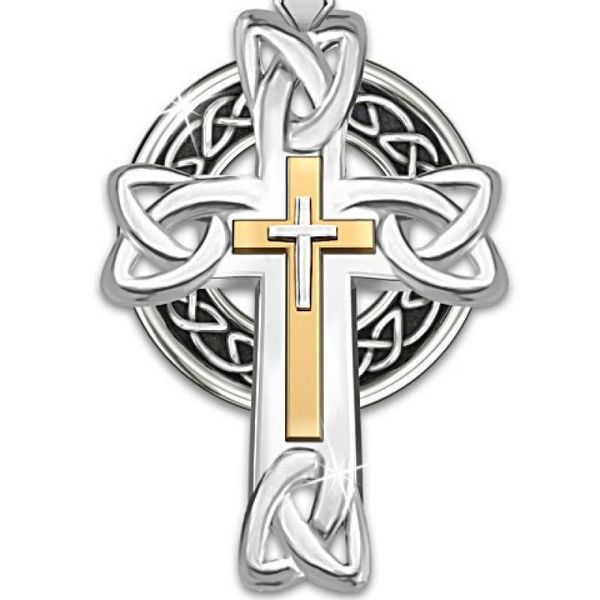 

charms men's retro style round cross pendant necklace religious jewelry couple, Bronze;silver