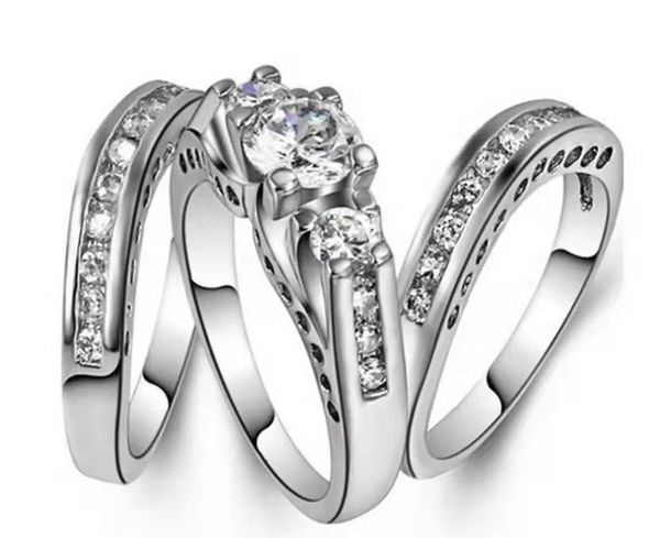 

three piec of lovers' ring set with diamond and zircon, Silver