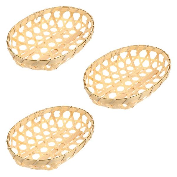 

3pcs woven storage basket portable bamboo vegetable snack baskets