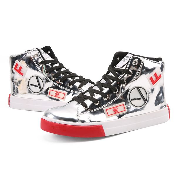 

brand sneakers spring and autumn fashion men shoes glossy patent leather mens shoes high sneakers street fashion shoes