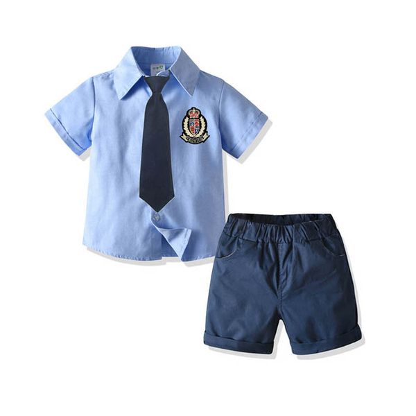 

boys clothing sets kids suits children clothes summer cotton short-sleeved necktie shirt shorts 2pcs birthday infant outfits b7281, White