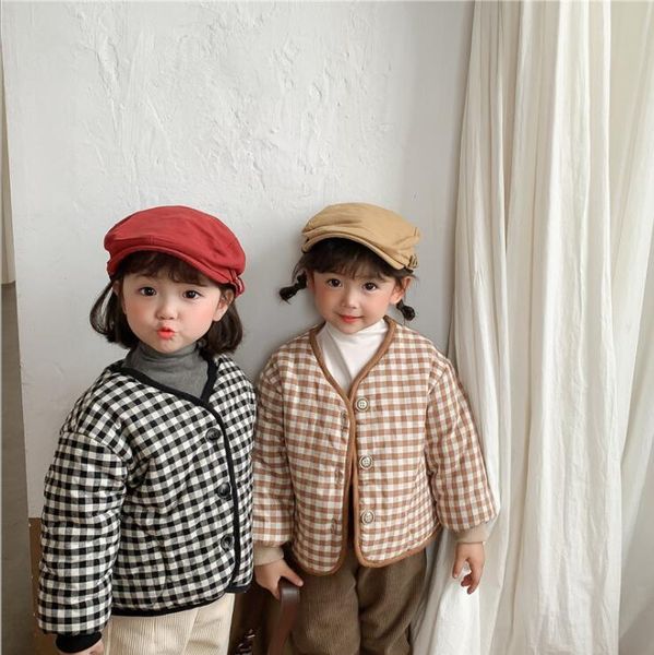 

jackets 2021 arrival girls boys plaid thicken coat winter full sleeve fashion kids coats 2-7 years qa990, Blue;gray