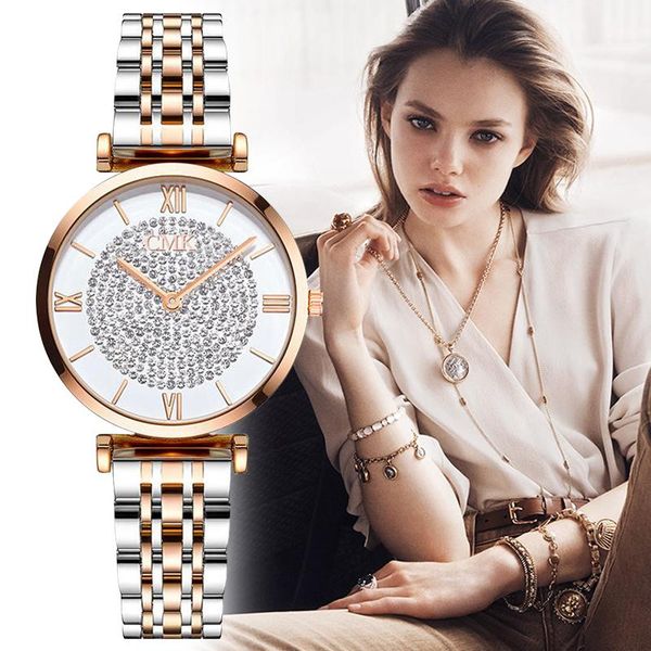 

wristwatches luxury fashion diamond design rose gold watch women watches round dial stainless steel quartz wristwatch gifts relogios feminin, Slivery;brown