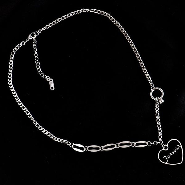 

chains 316l stainless steel black love necklace lady ins hip-hop splicing collarbone chain cold wind niche design letter choker, Silver