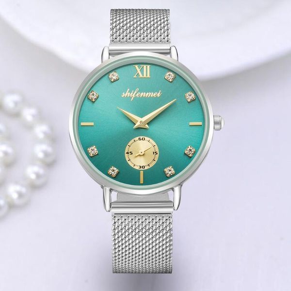 

shifenmei women watches ultra-thin quartz wristwatch diamond clock girls ladies stainless steel relogio feminino wristwatches, Slivery;brown