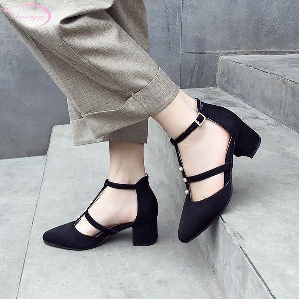 

dress shoes korean casual style pointed toe summer sandals fashion beaded buckle strap flock pink beige black medium with women