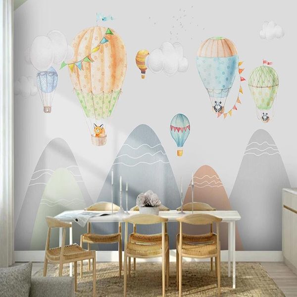 

wallpapers custom silk wallpaper modern hand drawn children's room air balloon mountain mural home decor for kids bedroom fresco