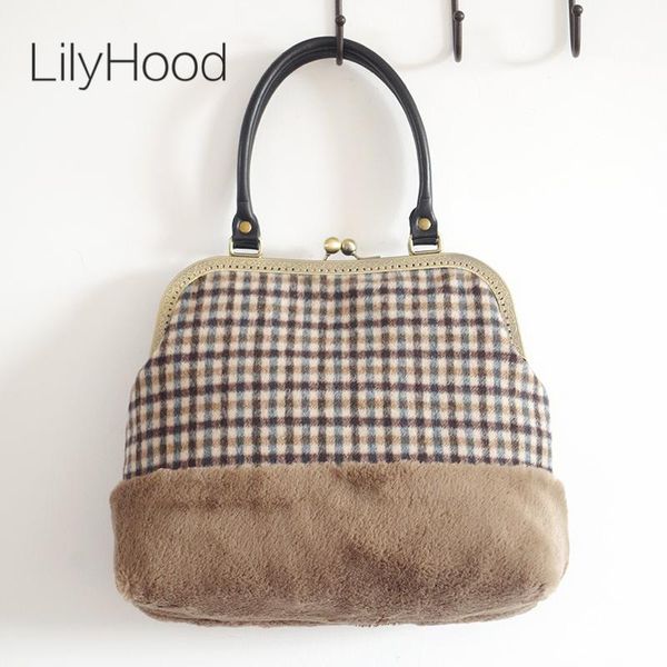

evening bags lilyhood 2021 women handmade wool tote bag female winter furry faux fur vintage retro chic old plaid kisslock handle