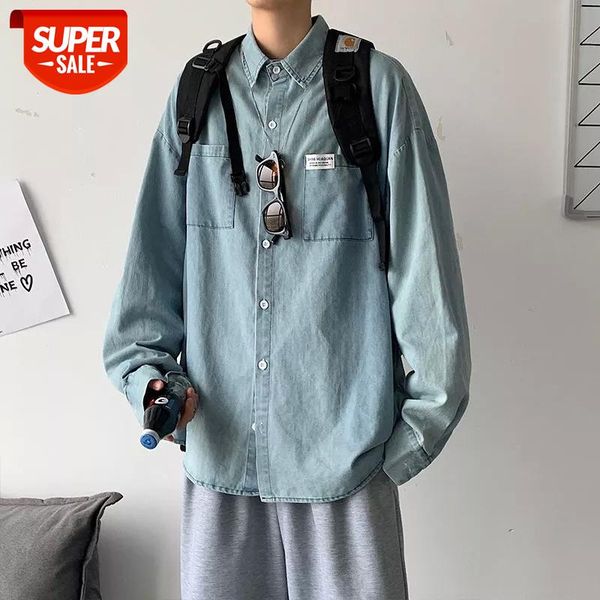 

2020 men's hawaiian denim shirt long sleeve coats trendy blue color camisa masculina mens fashion streetwear shirts -3xl #vl07, White;black
