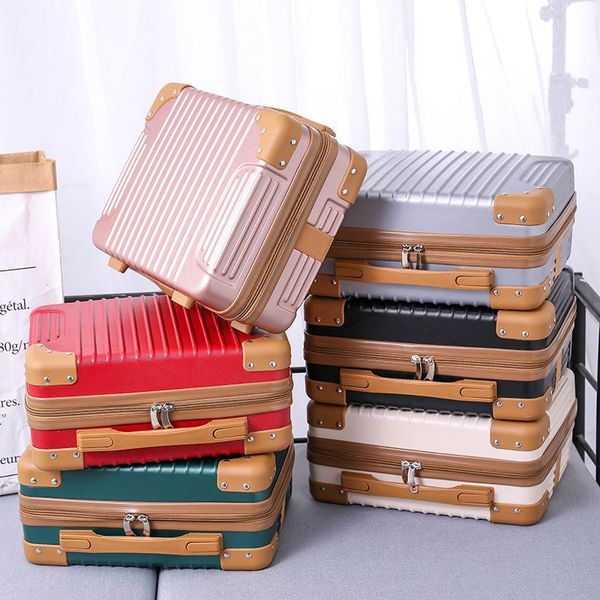 

duffel bags hand luggage suitcase storage bag cosmetic case light mini retro portable handle quality zipper elastic strap polyester lining