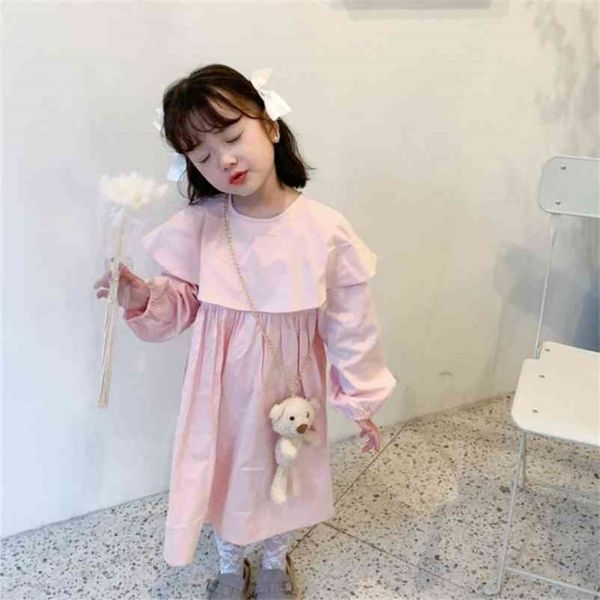 

spring arrival girls long sleeve cotton dress kids puff with bear 210528, Red;yellow