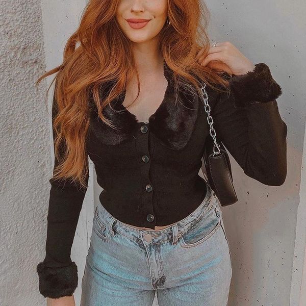 

women's jackets fashion women black vintage front button knit cardigan sweater autumn long sleeve patchwork casual sweaters short coat, Black;brown