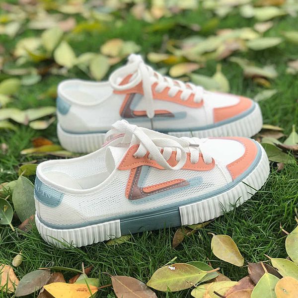 

students' versatile design canvas shoes thin white shoes women's 2021 summer mesh hollow versatile board shoes y0907, Black