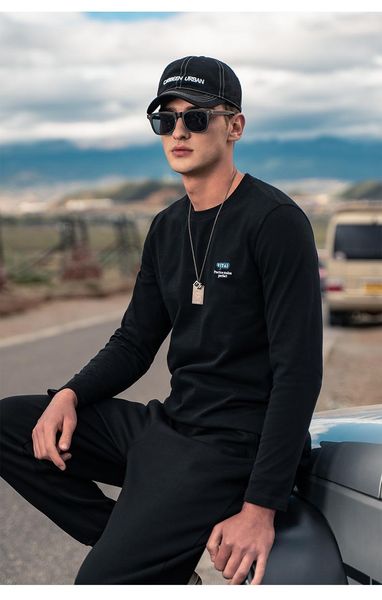 

men's t-shirts 4953 pure cotton 2021 trend embroidery t-shirt simple long-sleeved, White;black