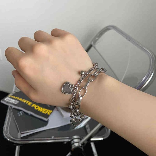 

new south korea ins niche design bracelet female titanium steel double layer retro personality simple creative jewelry, Golden;silver
