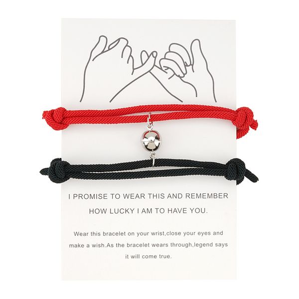 

2pcs/set charm bracelet for friendship couples magnetism beads pendant bangles women man lucky wish jewelry, Golden;silver