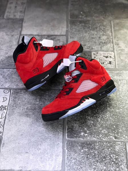 

jumpman 5 raging anthracite men athletic shoes good quality 5s varsity red wolf grey black white mens sports sneaker with box, White;red