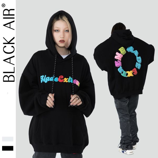 

madeextreme 2021 autumn winter hip hop color foam letters plush printed men's hooded, Black