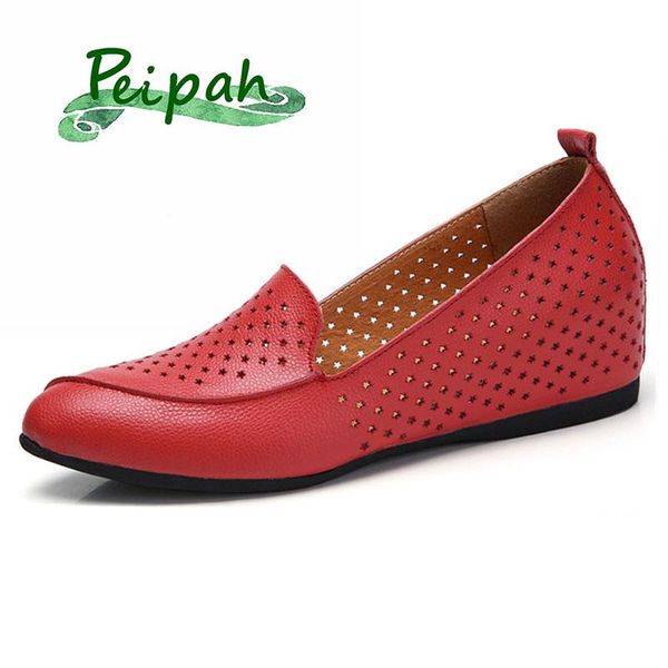 

dress shoes peipah spring fashion genuine leather womens platform solid increased within chaussures femme hollow pointed wedge, Black