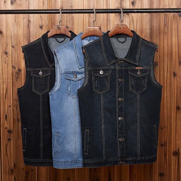 

men's vests spring korean slim fit mens sleeveless denim waistcoats casual fashion single breasted turn down collar male plus size 8xl, Black;white