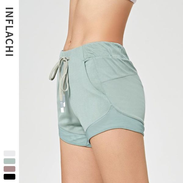 

double layer training gym sport shorts women 2 in 1 high waist running yoga fitness workout drawstring leggings, Black;blue