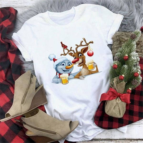 

cute reindeer and women mens fashion christmas harajuku short sleeve white soft basic, White;black