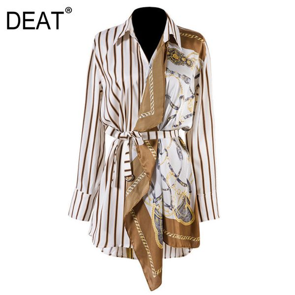 

scarf collar spliced patchwork striped printed loose shirt female fake two pieces blouse tide we92605l 210421, White