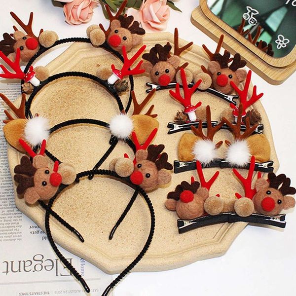 

hair accessories 1pc christmas headband children decoration cartoon elk bear+ 2pcs hairclips for women party cosplay 2021, Slivery;white