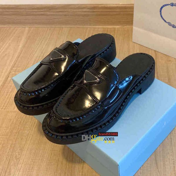 

p carrefour shoes high version 2021 leather triangle standard thick sole pedal british retro single shoes jk women, Black