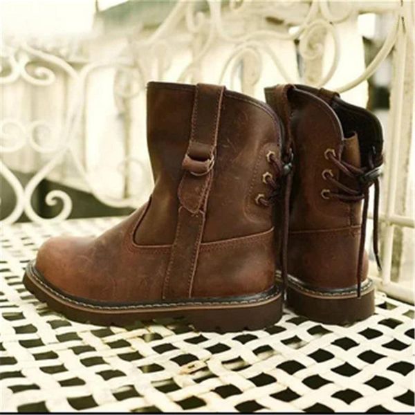 

boots vintage ankle women back lace up cowboy 2021 autumn female fashion retro1, Black