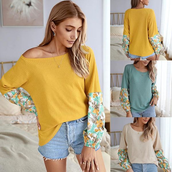 

women's t-shirt autumn color contrast tie dye splicing long sleeve, White