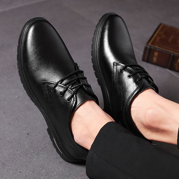 

spring men's casual sho busins drs leather breathable korean el work, Black